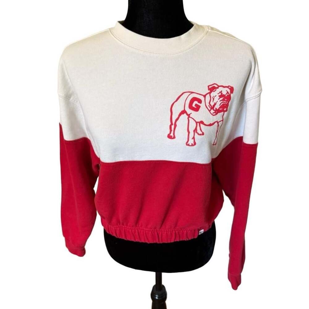 '47 Brand Georgia Bulldogs College Vault Red and White Colorblock Cropped Crewne
